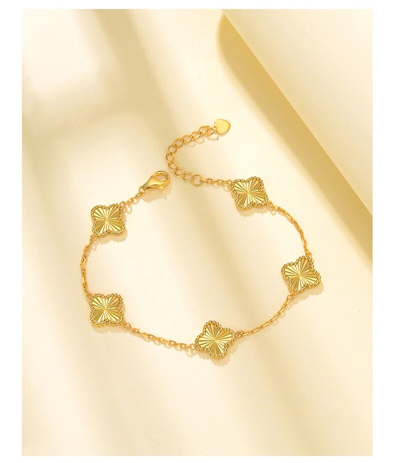 资大福足金9999幸运四叶草黄金手链女士真金饰品送女友送老婆足金材质