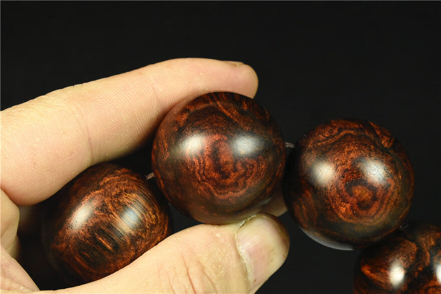 一物一拍海南黄花梨双面鬼眼蝴蝶纹30mm佛珠手串21427附国检鉴定证书