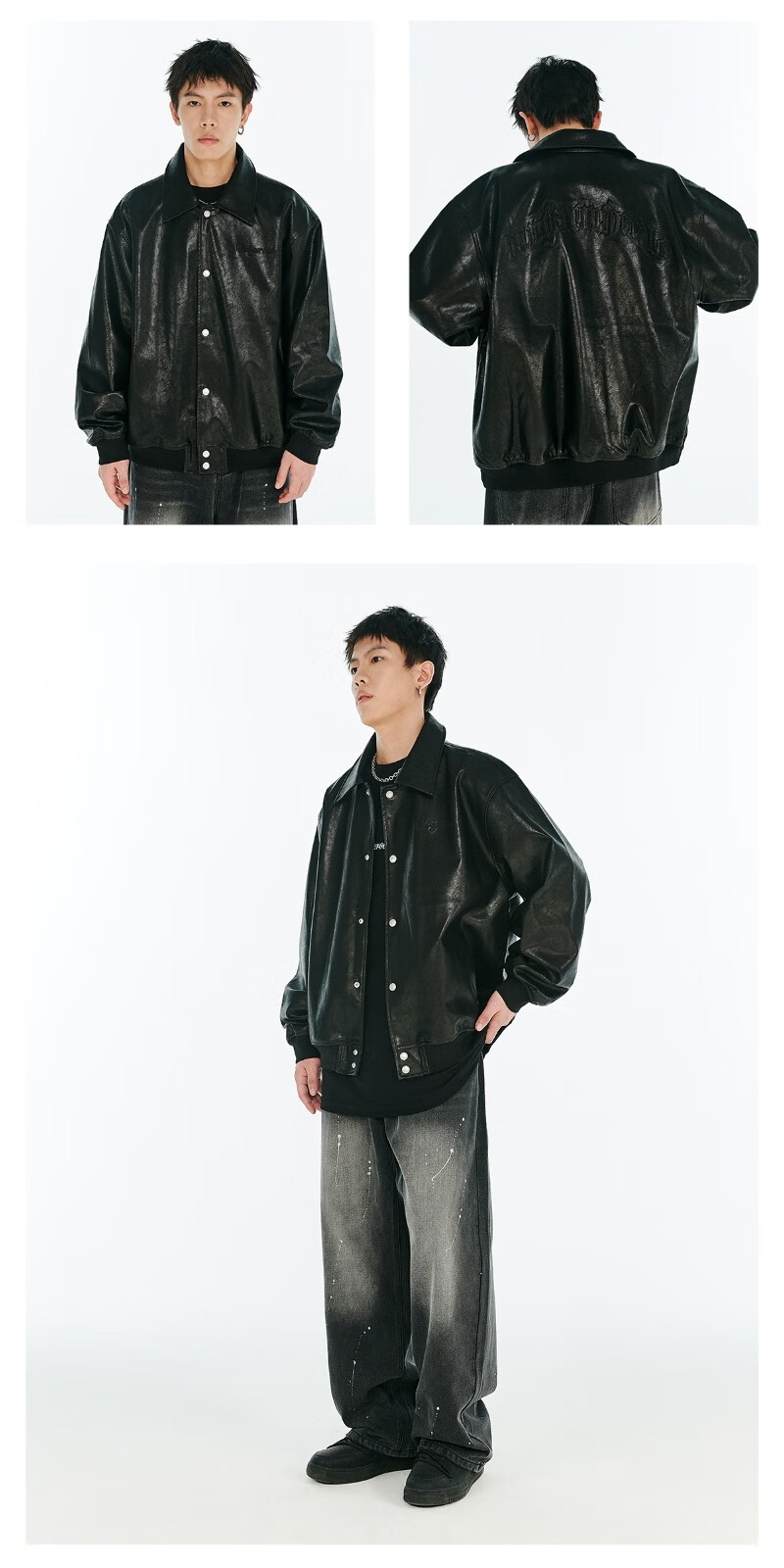 薛之谦dsp哥特字皮夹克美式髙街原创潮牌情侣外套 米白 s【图片 价格