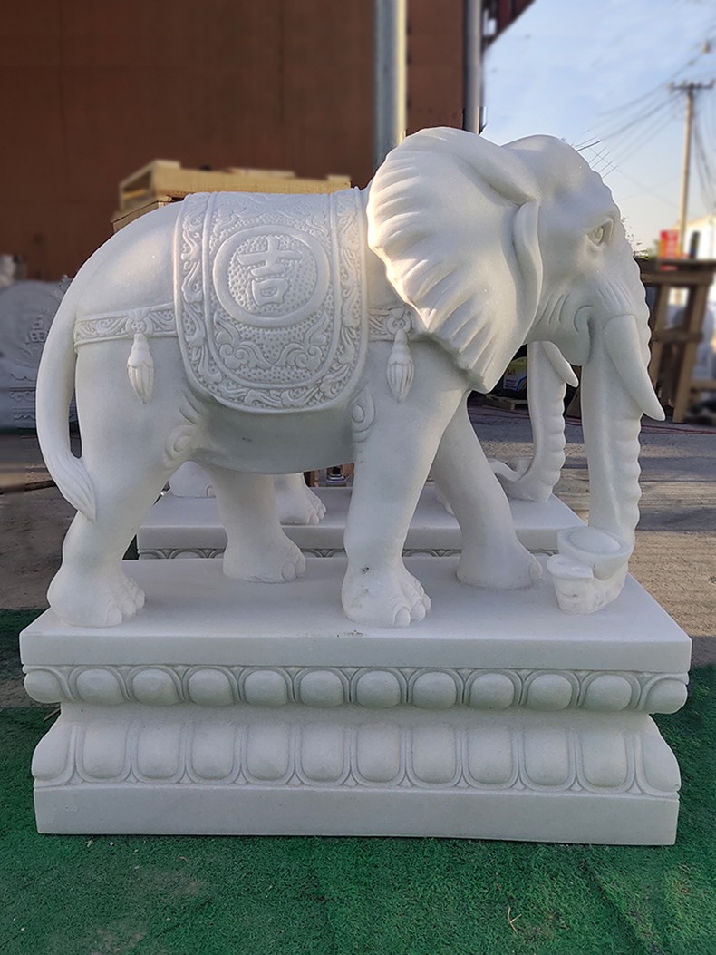 石斋御景石雕大象一对汉白玉石象庭院门口家用摆件别墅看门石材大象
