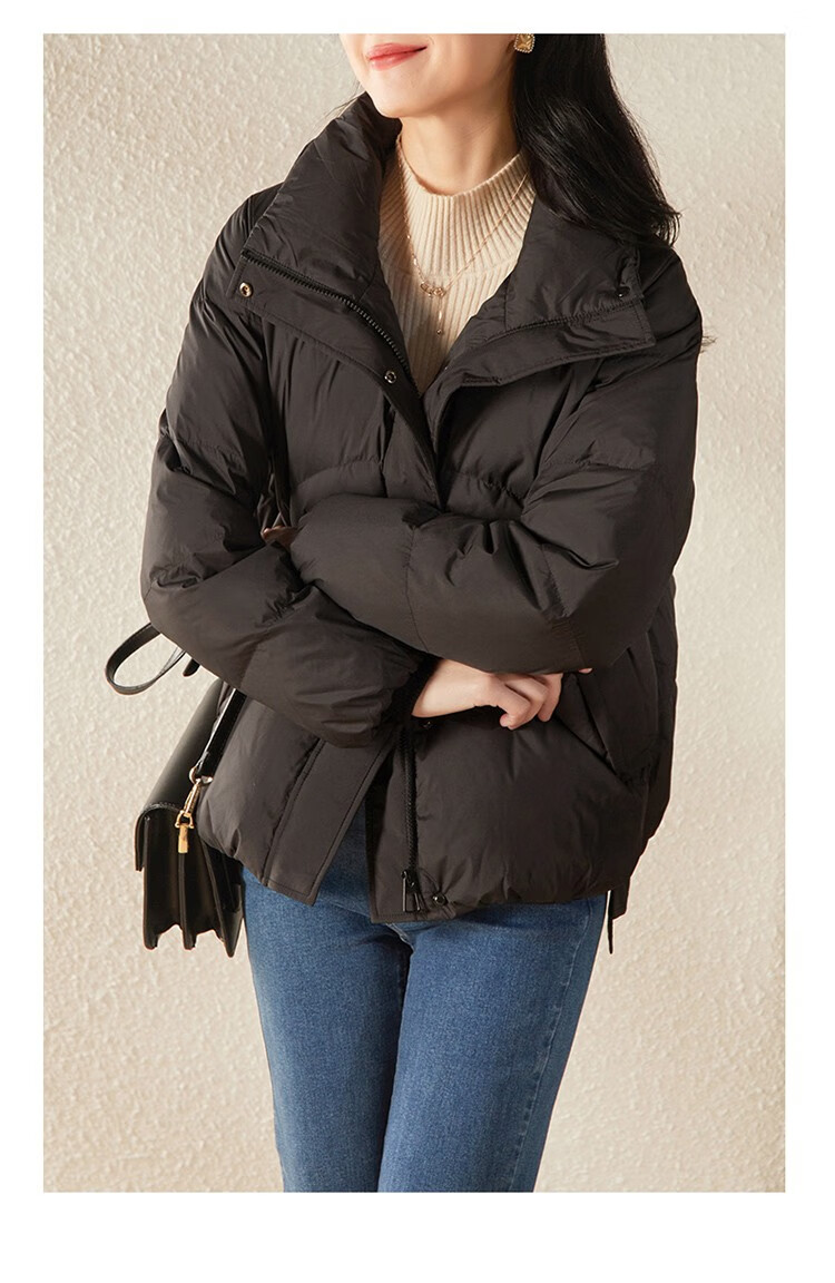 娅丽达羽绒服冬季女2022新款白鸭绒小个子加厚短款黑色面包服 黑色a0