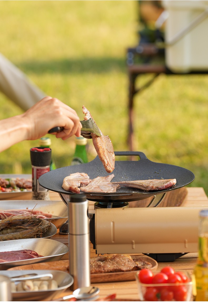 原始人户外烤盘烧烤煎盘韩式烤肉盘锅露营卡式炉铁板烧不粘野餐野炊