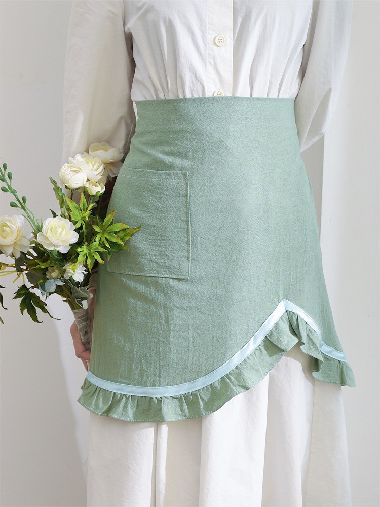 花边半身围裙 纯棉水洗棉厨房烘焙烧烤咖啡奶茶店园艺幼儿园老师工作