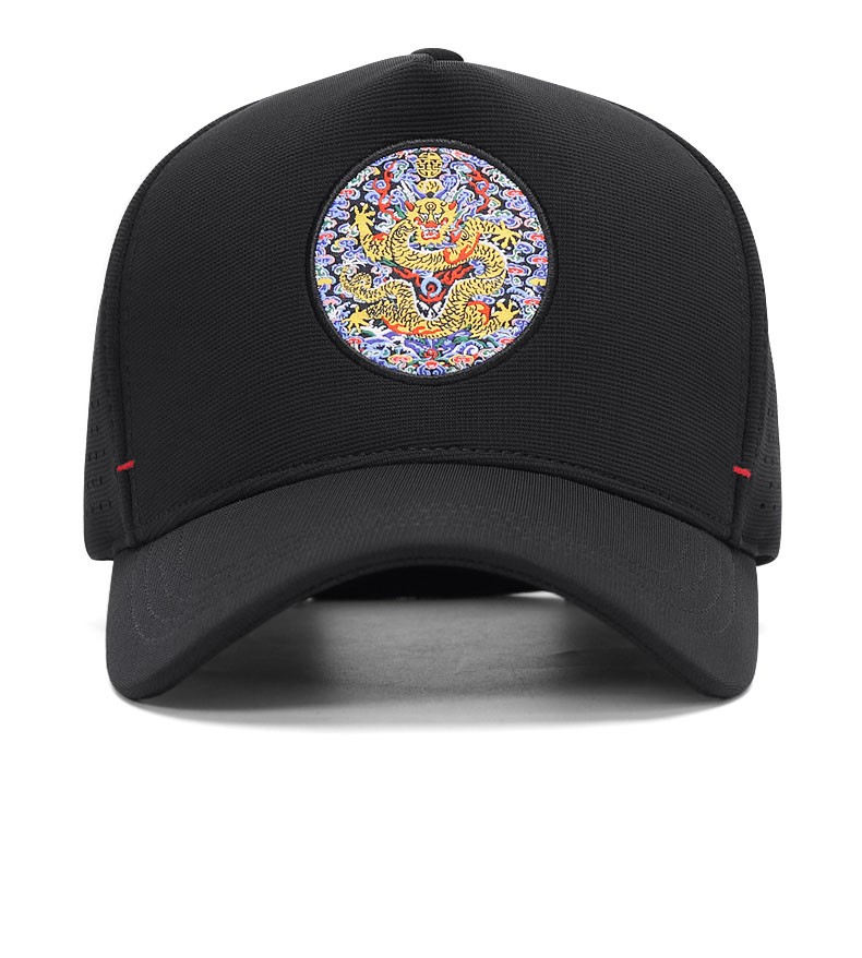 dekase品牌皇室中国龙刺绣帽子男夏季网眼透气高顶防晒帽加宽檐显脸小