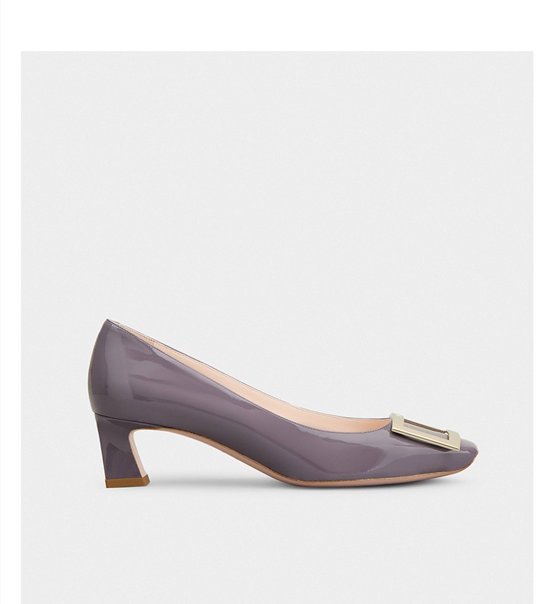 roger vivier/rv女鞋trompette经典金属方扣高跟鞋婚鞋粗跟单鞋 紫色