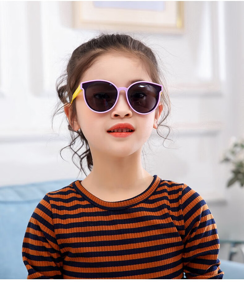 儿童墨镜小孩太阳眼镜时尚偏光潮女童宝宝墨镜软质 天蓝色品牌: 韵