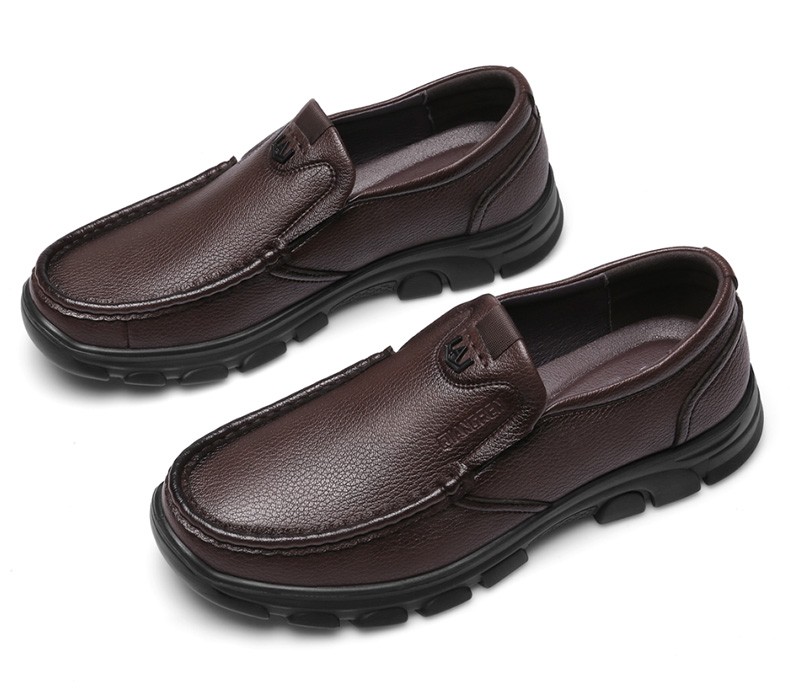 强人3515皮鞋男低帮厚底套脚休闲皮鞋软底一脚蹬男单鞋 棕色 41【图片