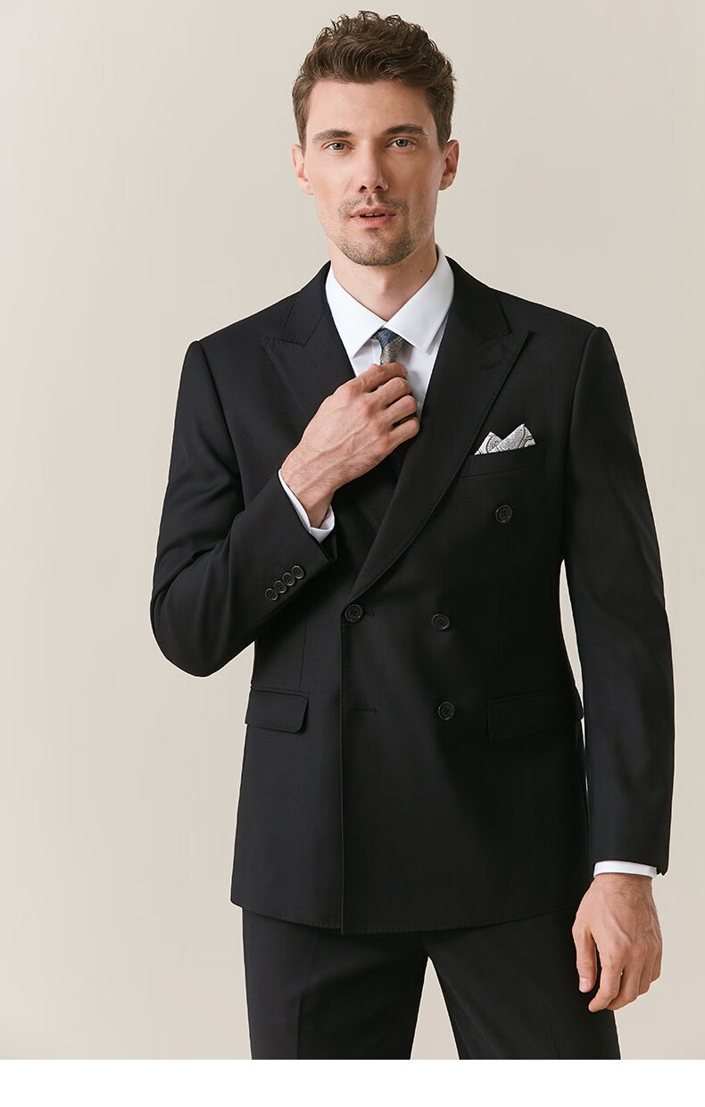 vancroug品牌西服套装男黑色双排扣英伦风西服男高端修身商务休闲新郎