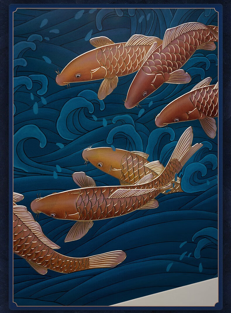 铜师傅手工錾刻铜雕画九鱼图金龙鱼玄关画背景画壁画开业乔迁礼物送