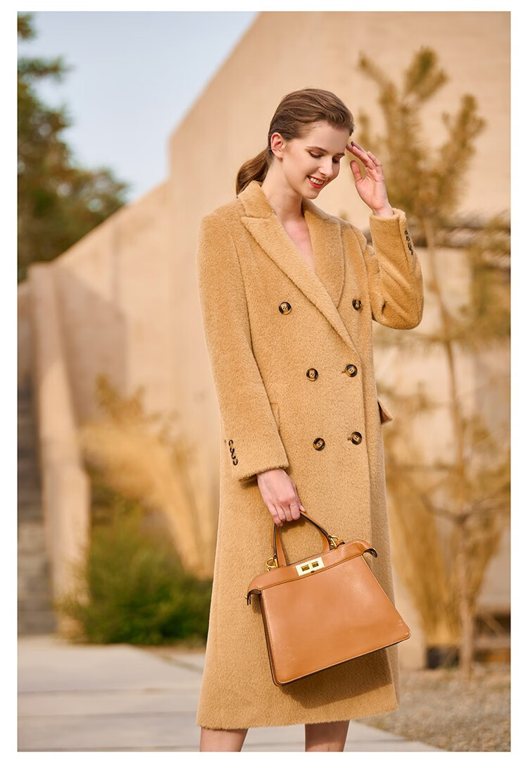 瑟俐品牌白色苏力双面羊驼绒大衣女中长款高端通勤简约羊毛呢外套冬季