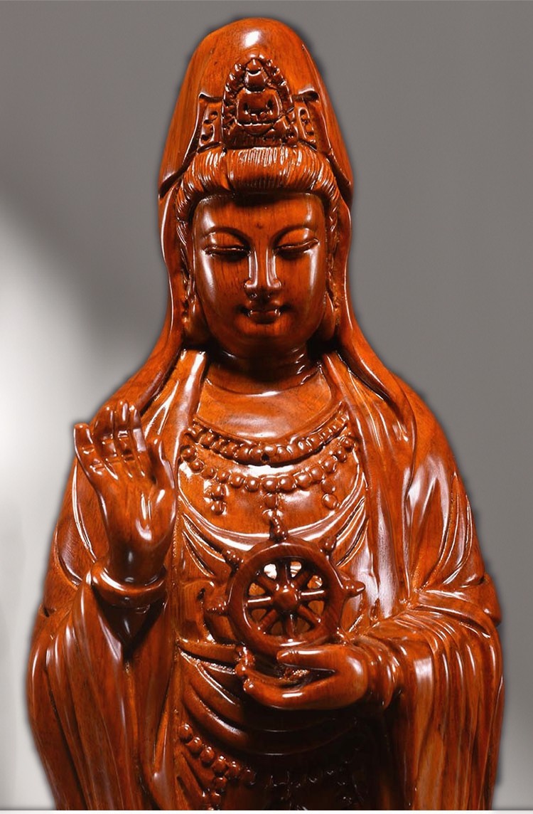 木雕南海观世音菩萨佛像摆件家居装饰供奉摆设工艺品黑檀精雕观音高
