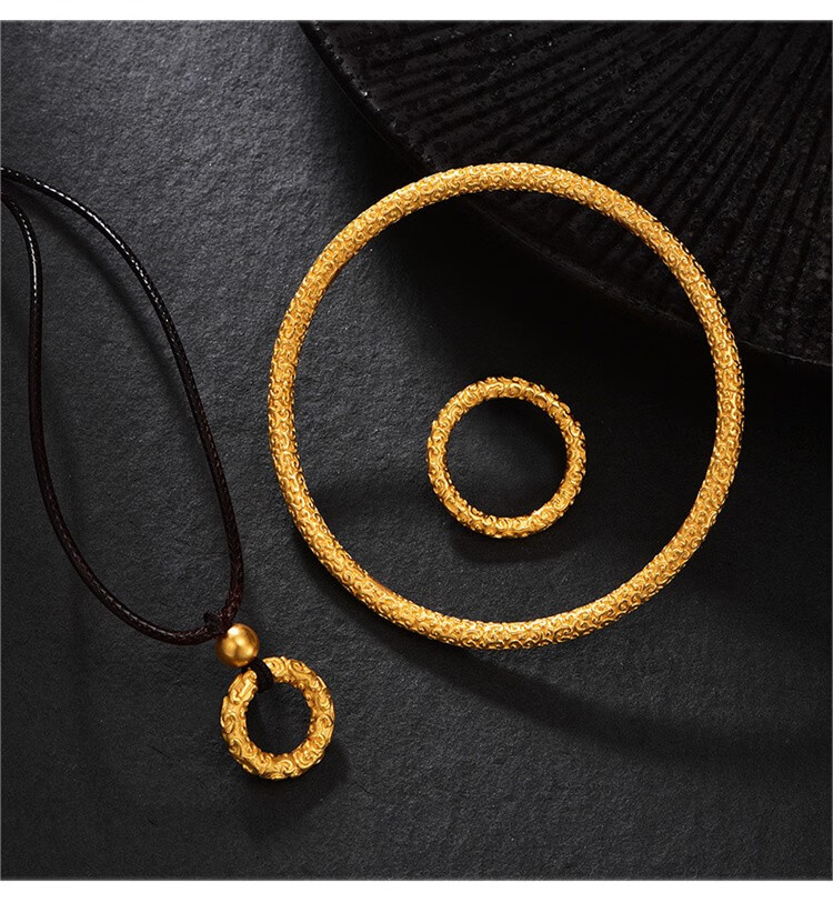 明牌珠宝 传家金系列-万物生手镯 足金古法黄金手镯卷草纹闭口女镯afi