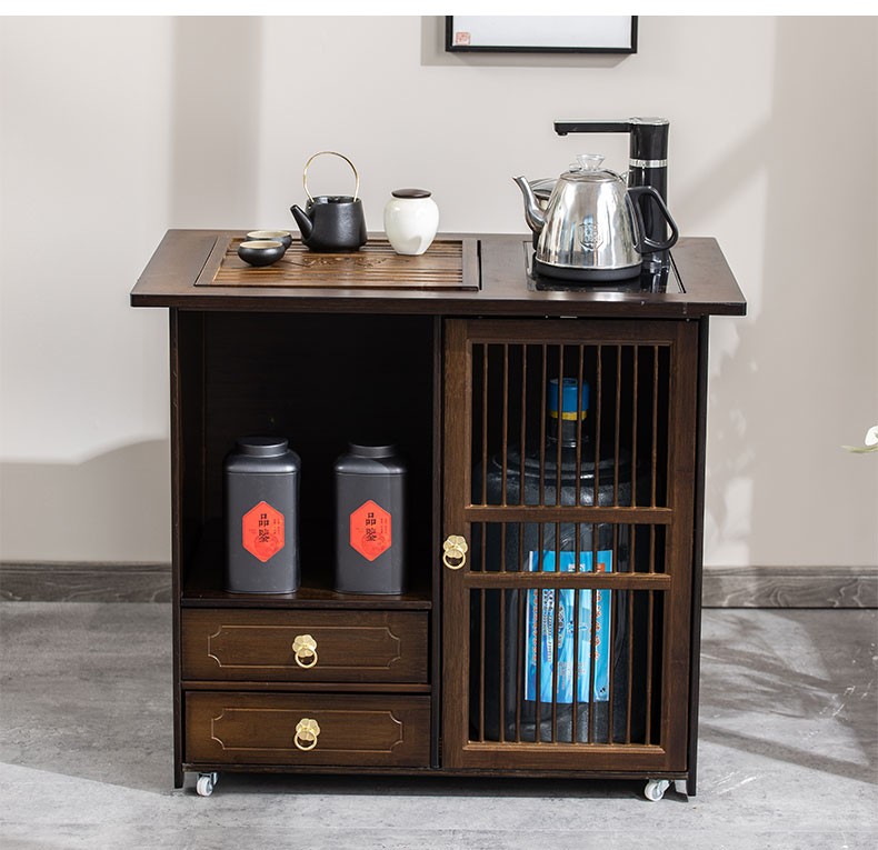 可移动多功能茶水柜家用客厅阳台茶车小茶几带轮实木茶桌茶台泡茶煮茶
