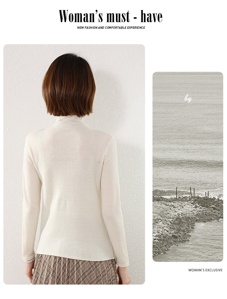 Hengyuanxiang 100% Pure Wool Women's Sweater Autumn Winter Turtleneck Thin Fashion Casual Knitwear Versatile Base Shirt Top 18