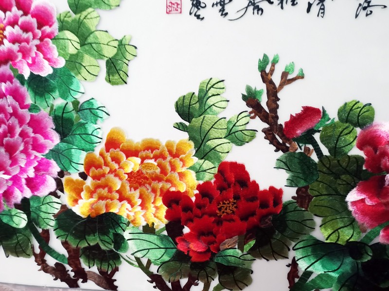 苏绣装框成品实木框刺绣装饰画客厅沙发办公室挂画富贵吉祥图壁画乔迁