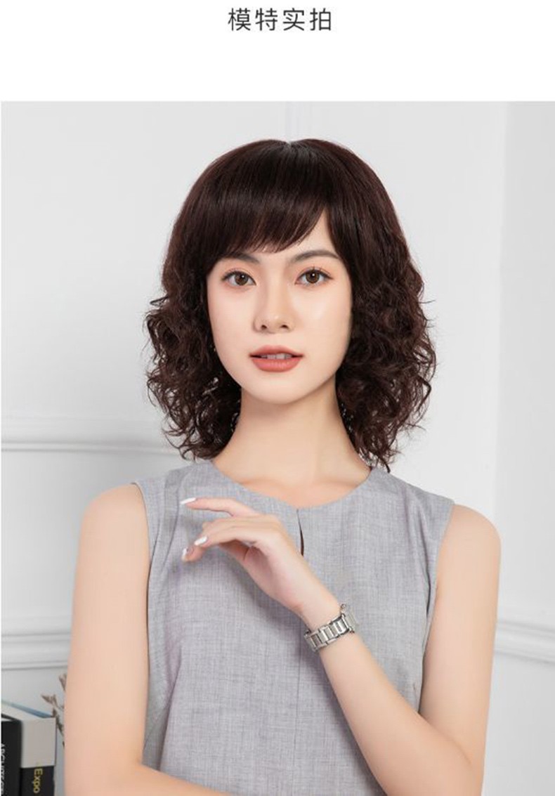 千顺丝假发女中长卷发全手织真发中老年发型真人发丝羊毛卷长发气质