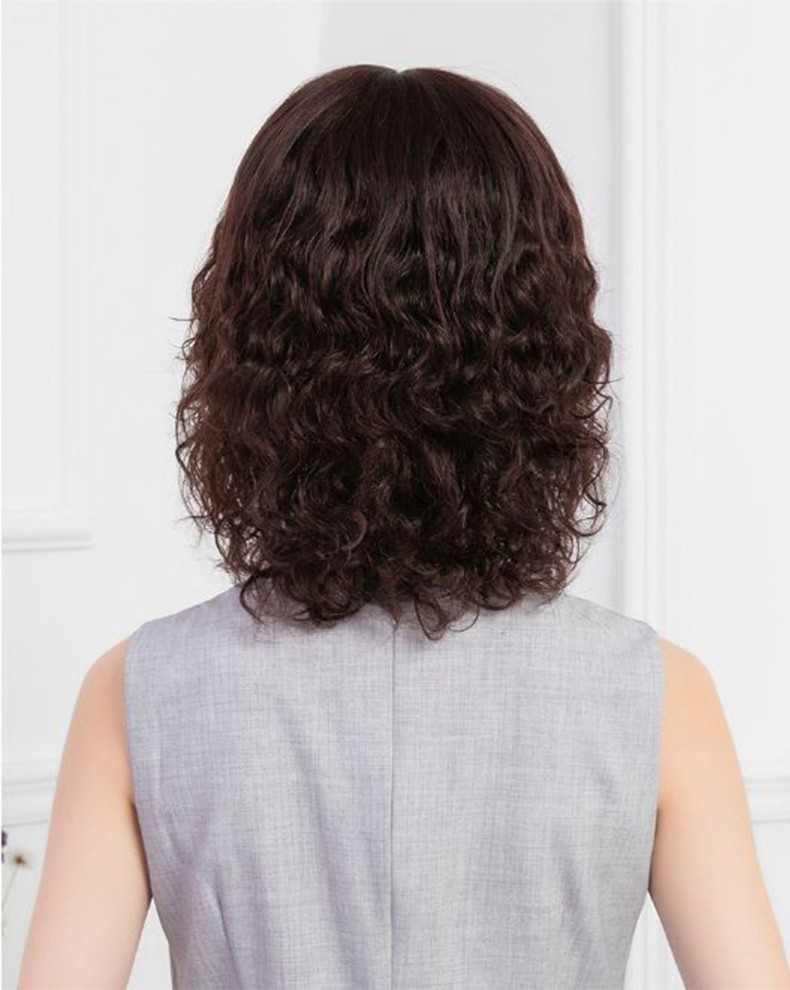 千顺丝假发女中长卷发全手织真发中老年发型真人发丝羊毛卷长发气质