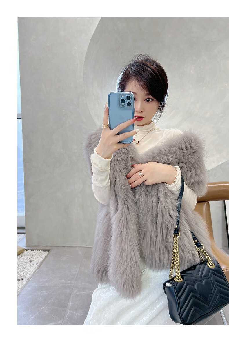 尊首 欧洲站狐狸毛马甲女士中长款皮草马甲海宁狐狸毛双面编织皮草