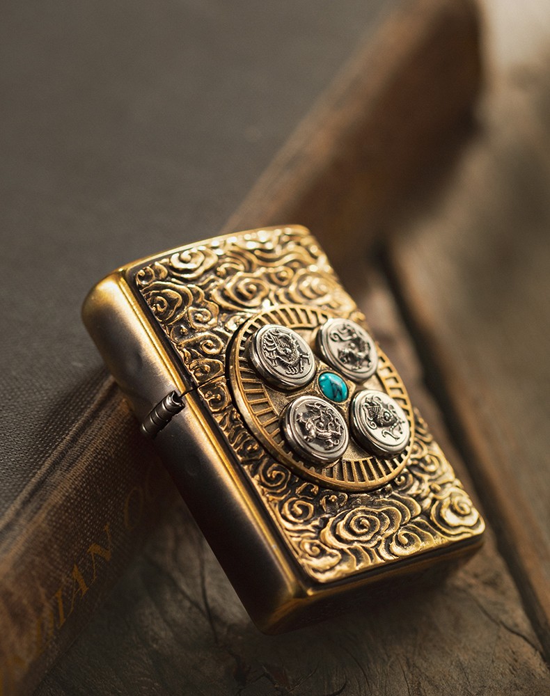 zippo打火机煤油防风芝宝纯铜做旧贴章时来运转系列长辈送礼zp原装时