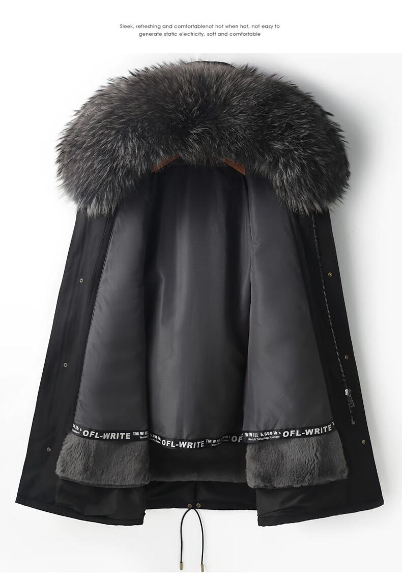 恒源祥进口西班牙兔毛派克服皮草外套可拆卸獭兔毛内胆狐狸毛领秋冬