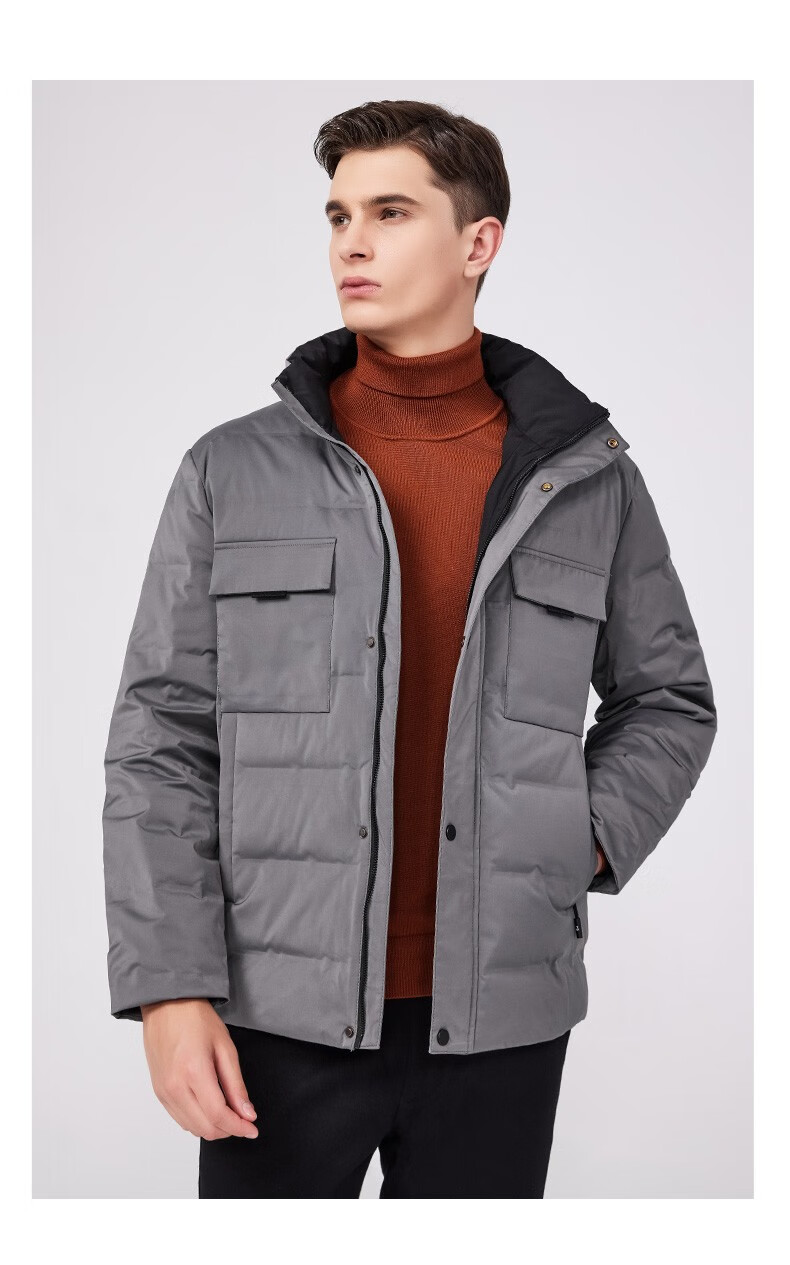 斯得雅(stava)男装保暖外套休闲男士羽绒服纯色翻领多口袋冬季新款