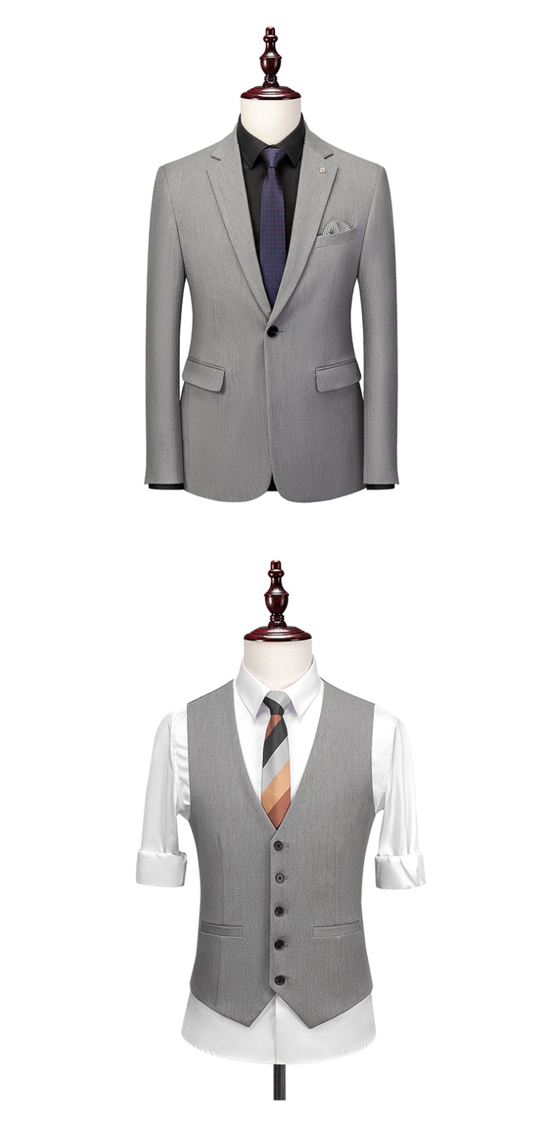 宴会免烫外套新郎伴郎礼服西装男套装结婚礼服中灰西服裤子衬衫马甲s