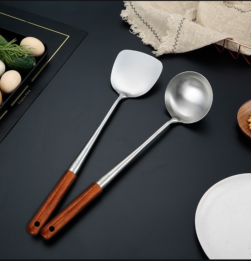 304不锈钢炒勺炒铲锅铲炒菜铲子汤勺子加长木柄厨具套装厨师锅铲304