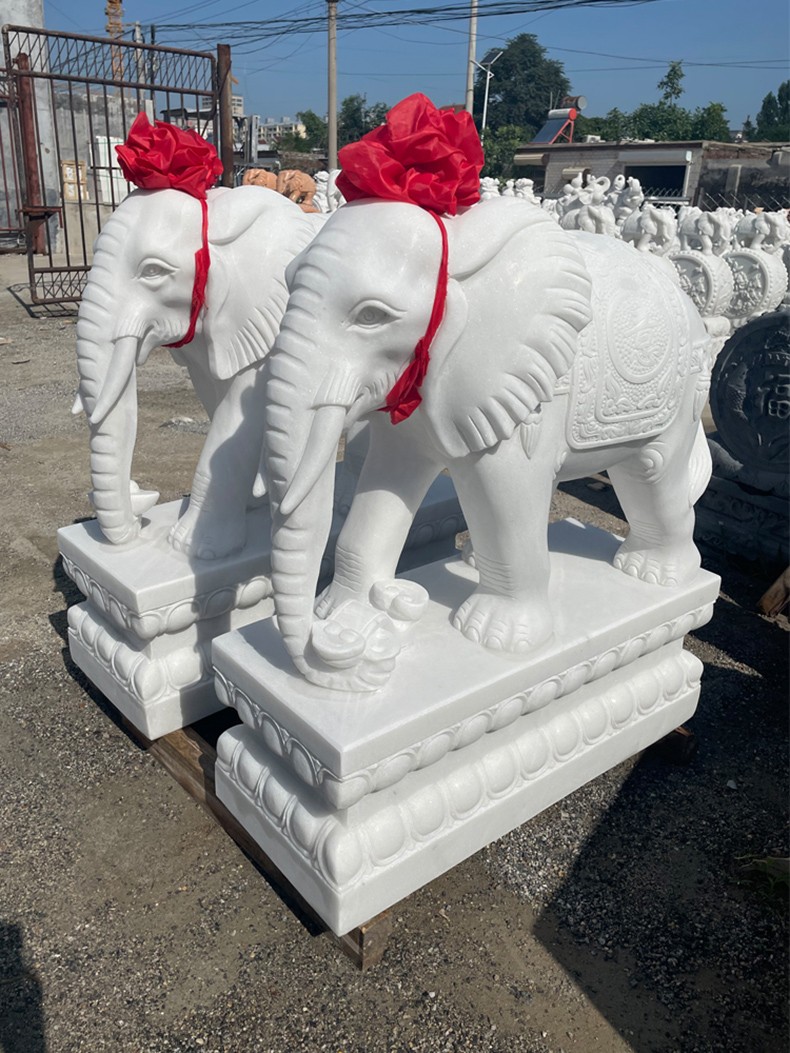 石斋御景石雕大象一对汉白玉石象庭院门口家用摆件别墅看门石材大象