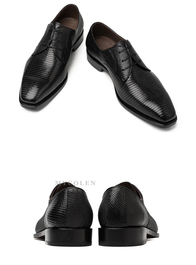 梅克伦 【私人订制款】正装鞋男手工拉线固特异皮鞋婚宴男鞋蜥蜴皮