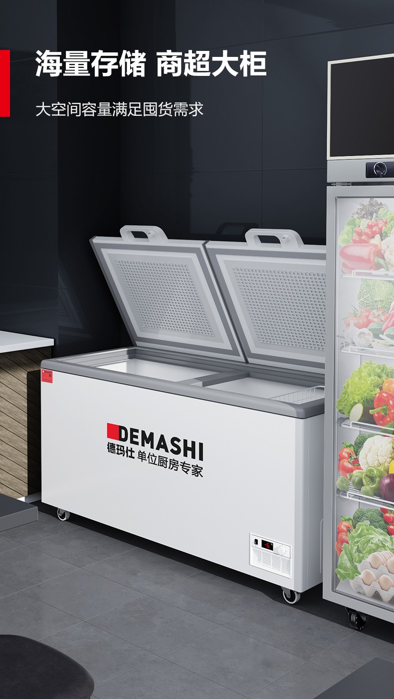 德玛仕冰柜商用卧式冰柜商用大容量冰柜保鲜柜冷藏柜大型单温冰柜饭店