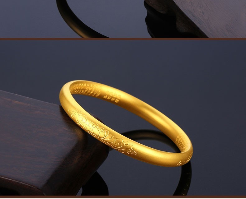 喜兆珠宝 传承古法黄金手镯足金999莲花手镯女士大明咒内心经闭口整圈
