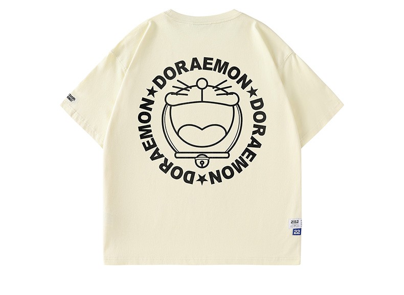 doraemon哆啦a梦 镭射开口大笑机器猫印花宽松圆领短袖t恤 男女同款