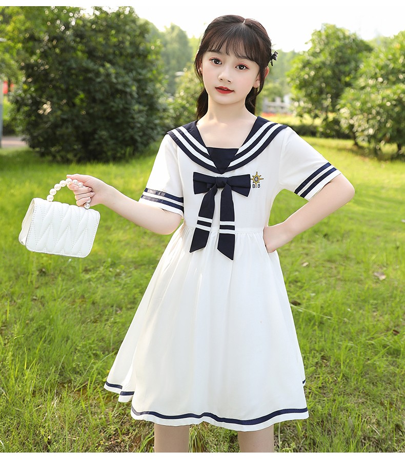 汤灵鼠女童连衣裙夏2022新款女孩裙子 9-12岁学院风中大童儿童棉质