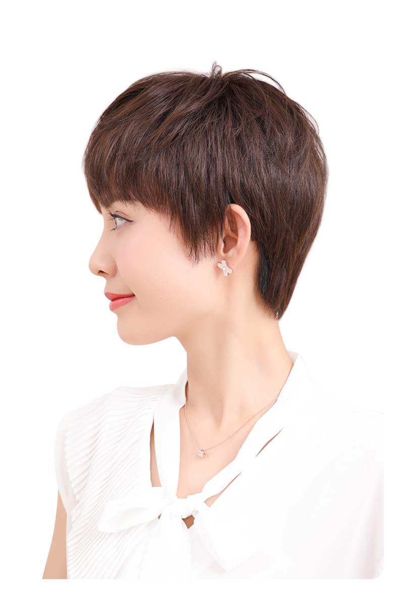 姬玛假发女短发短卷发纹理发女款自然蓬松圆脸全真人发丝时尚女士假发