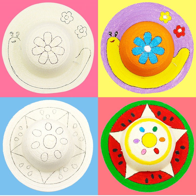 畅印儿童绘画涂鸦涂色草帽diy手工材料包幼儿园画画彩绘墙面装饰创意
