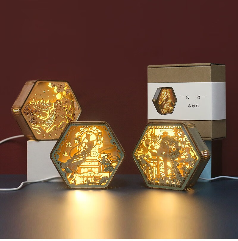文记星台灯中国风敦煌木雕灯创意礼品古风文创工艺品礼物床头书桌摆件