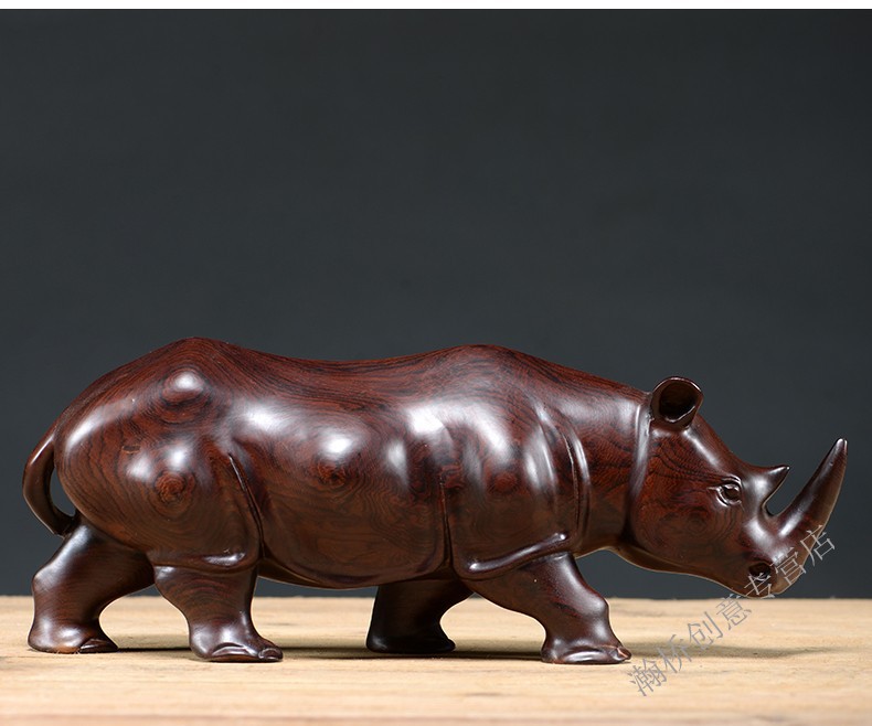 辉航睿盛黑檀木雕犀牛摆件牛气冲天实木动物非洲办公家居客厅红木工艺
