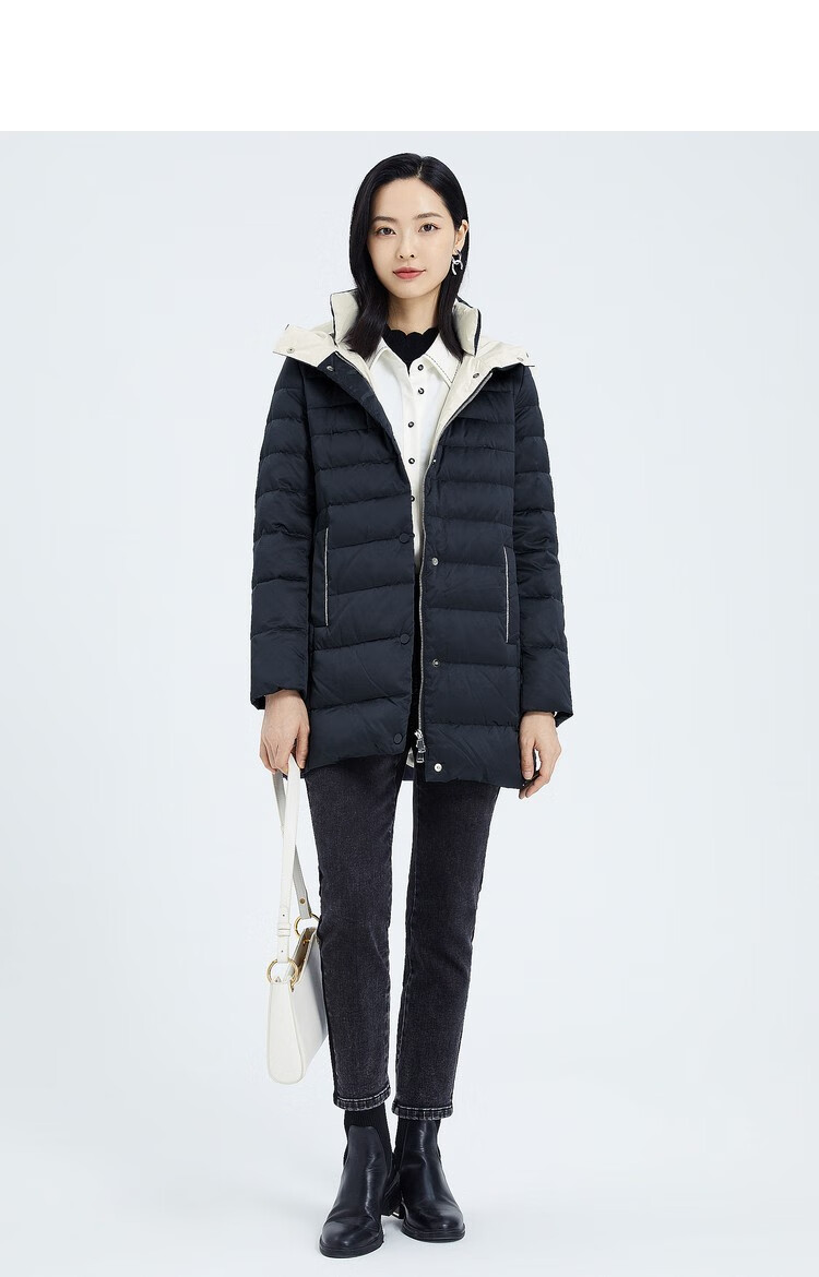 娜尔思白鸭绒连帽休闲中长款羽绒服女秋冬新款休闲保暖外套 深紫罗兰