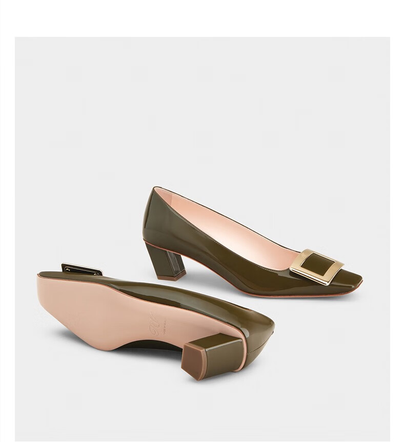 roger vivier/rv女鞋belle vivier饰扣高跟鞋中跟方头单鞋婚鞋 玫红色