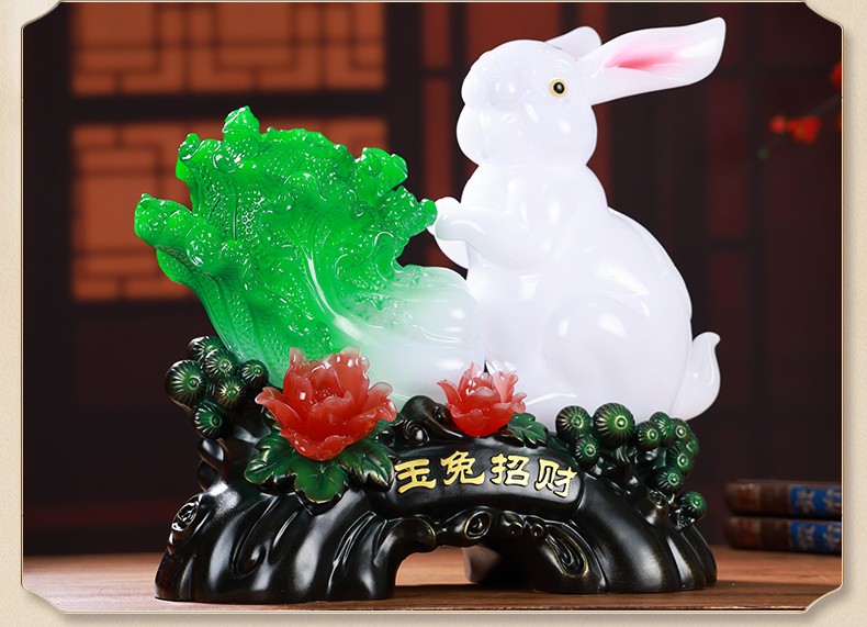 真石演绎白菜玉兔摆件招财客厅电视柜工艺品家居饰品朋友乔迁新居开业