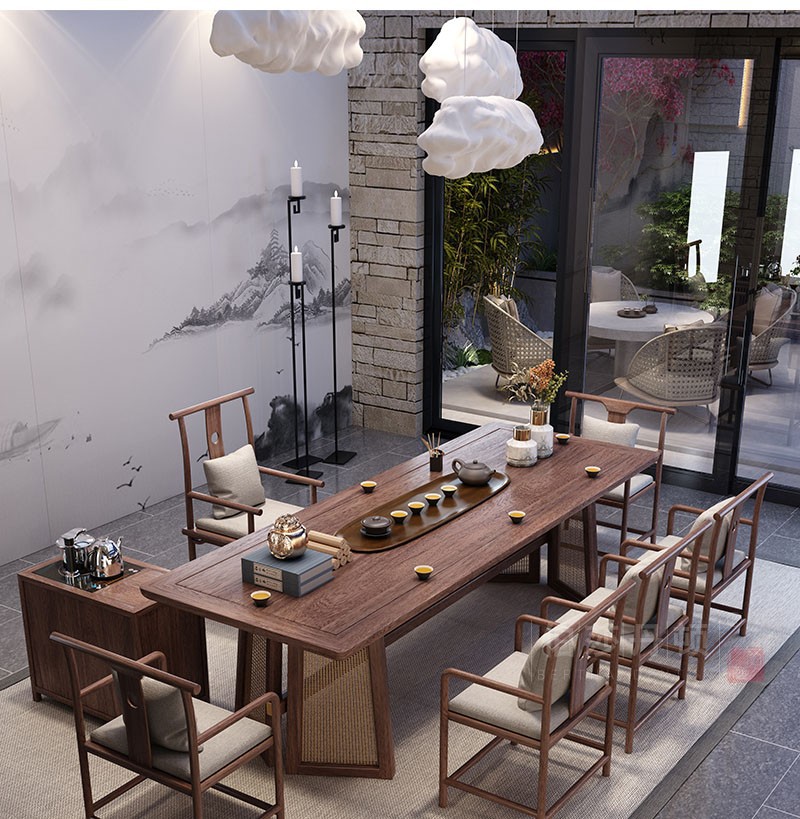 伯莎丹顿 实木茶桌新中式胡桃木禅意茶室家具泡茶桌书桌办公室茶台