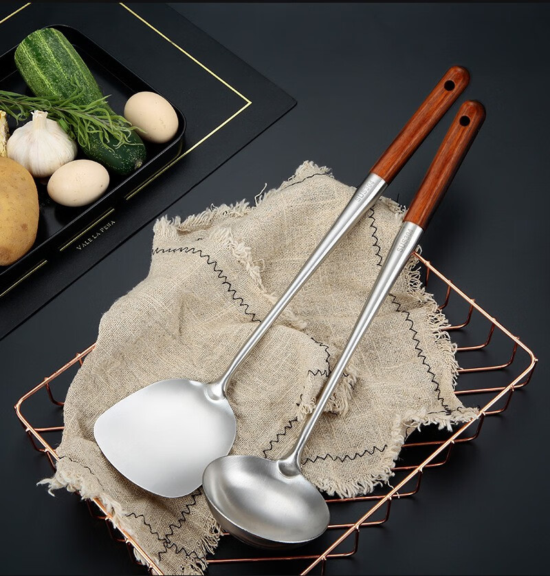 304不锈钢炒勺炒铲锅铲炒菜铲子汤勺子加长木柄厨具套装厨师锅铲304