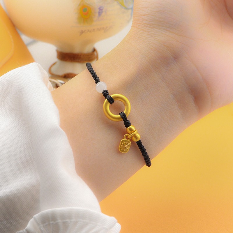 福牌手绳新款转运珠小金珠手工编织绳首饰送女友送老婆生日情人节礼物