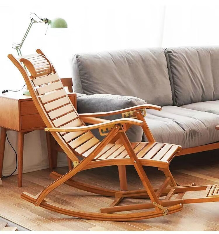 夏天午睡家用阳台休闲老人竹摇椅 【加长款】精品摇椅 午休礼包【图片