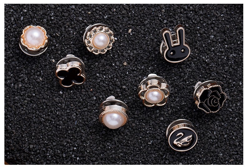 女士开衫防走光隐形免缝钉扣珍珠纽扣子胸针暗扣衬衫领口袖扣按扣黑色