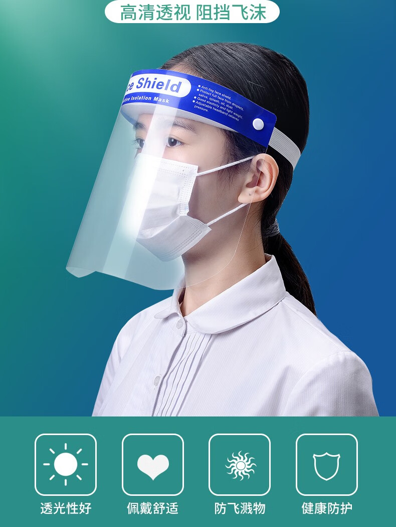 威阳医用防护面罩一次性隔离面罩成人防护面屏高清透光透明防雾霾防