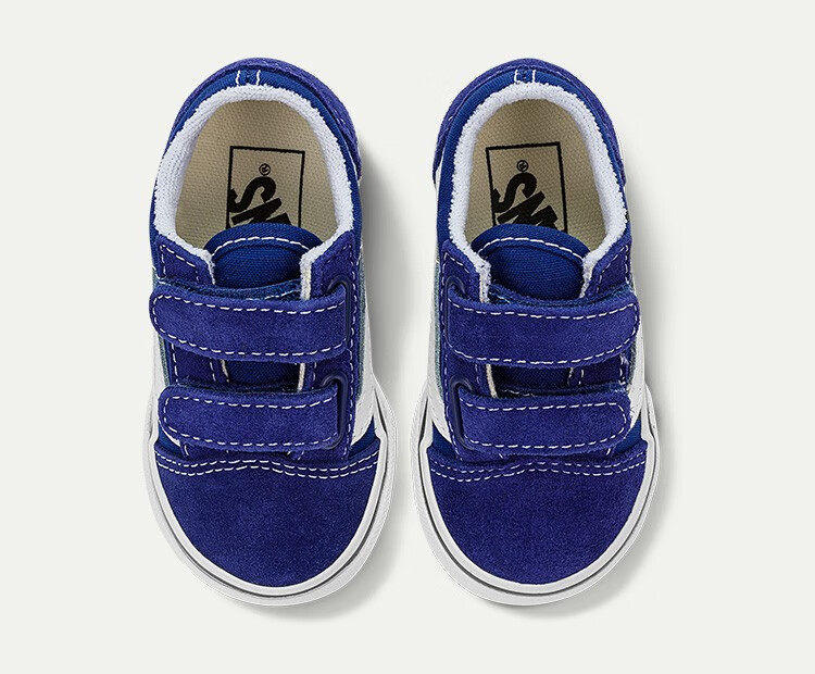 vans范斯童鞋官方 old skool v质感寂静蓝高街风小童板鞋运动鞋 蓝色