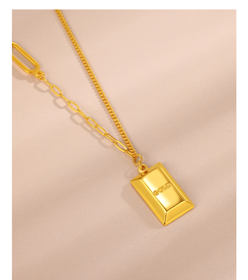 祯禧福ing系列时尚简约暴富小金条项链金砖足金黄金项链吊坠计价约791