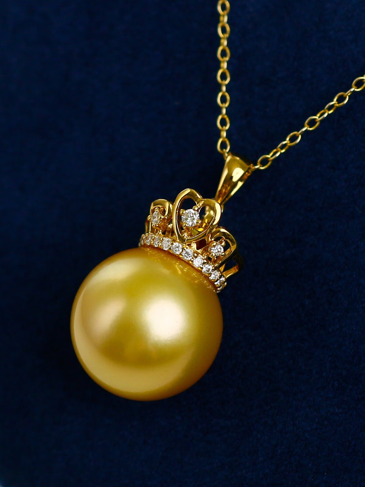 珍媄珠宝 南洋金珠皇冠吊坠14-15mm 正圆强光海水浓金珍珠项链单颗
