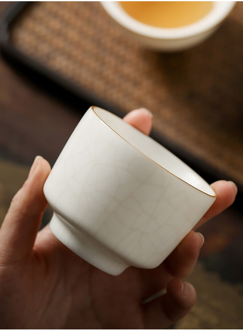 映源 景德镇汝窑白瓷主人杯功夫品茗杯开片可养男女士喝茶杯个人单杯